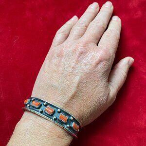 Authentic Navajo Coral & Silver Bracelet